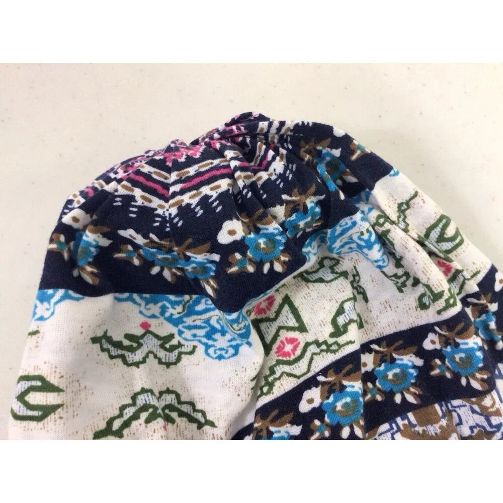 Blue Floral Winter Hat Beanie Womens One Size
